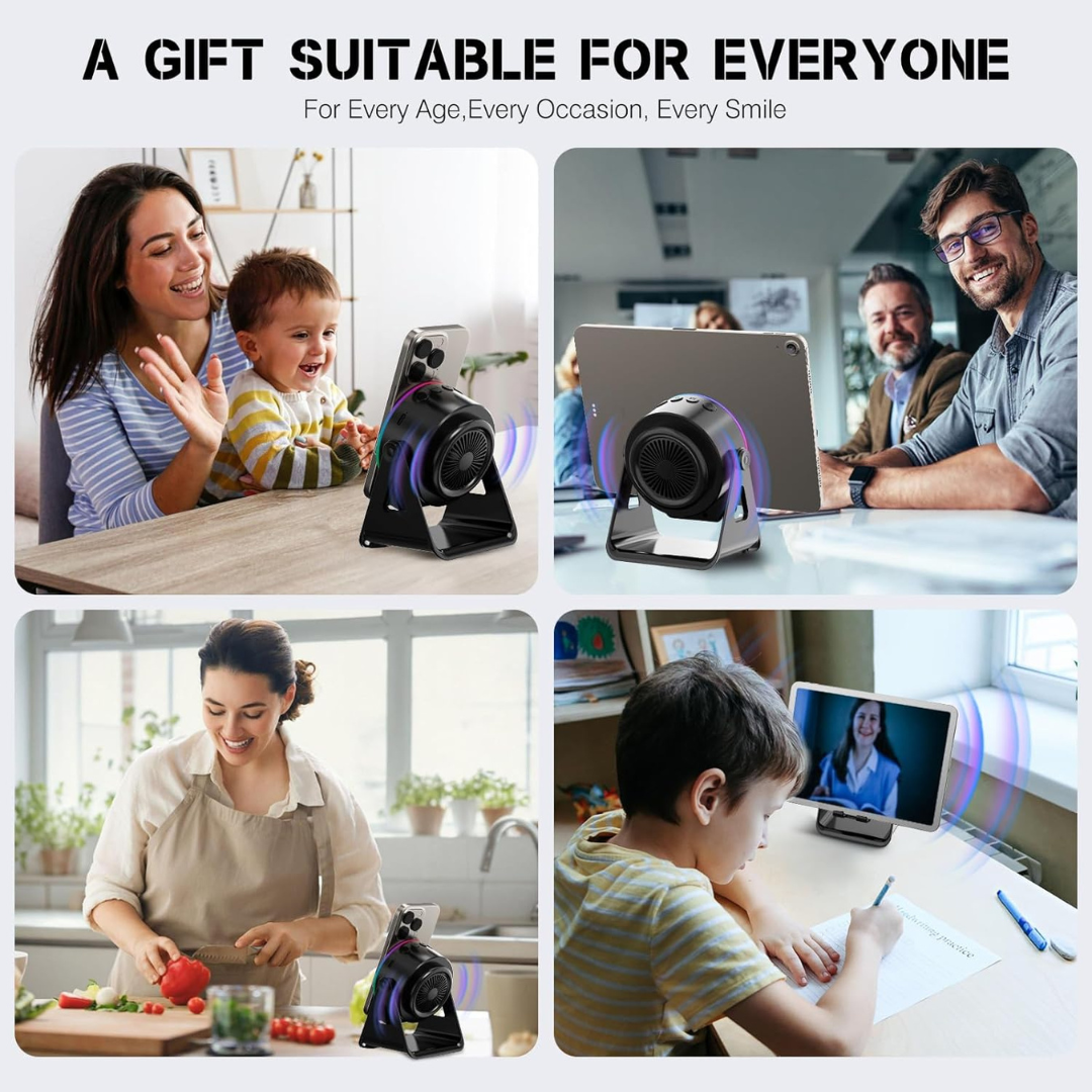 4-in-1 Wireless Induction Speaker with RGB Lights & Phone Stand | 360° Rotating Design